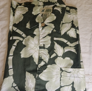 Mens Haband NIP Floral Hawaiian Print‎ Casual Button Up Dress Shirt Small Green